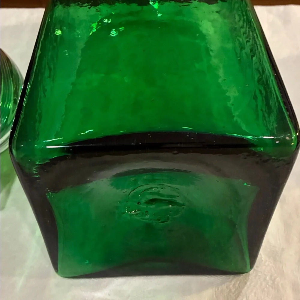 Green Glass Container/VaseHuge NWOT Silver Lid Cork Stopper use for Pantry Pasta